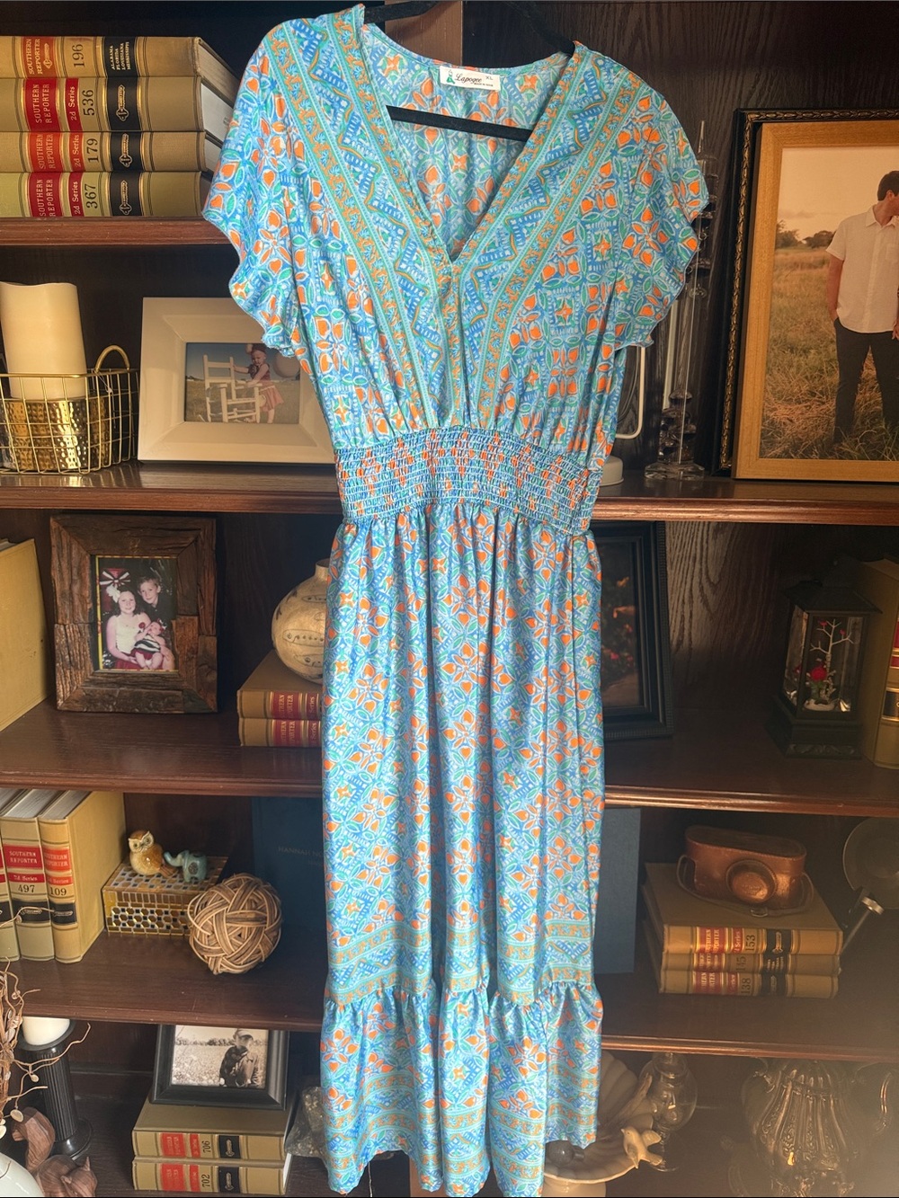 Lapogee Blue and Orange Floral Maxi Dress xl